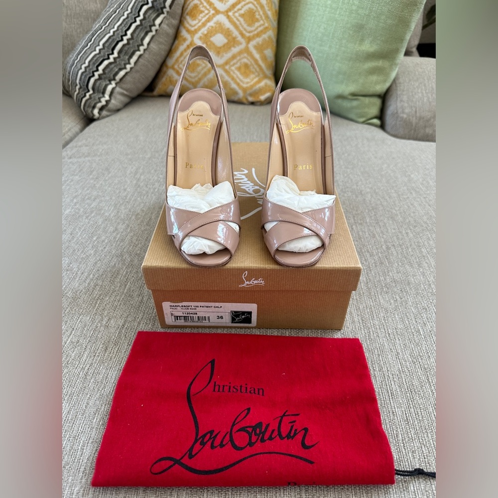 Christian Louboutin Marplesoft 100 Patent Calf Wedge Heel Nude $795